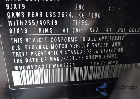 2017 Volkswagen Tiguan 2.0T Sel z USA, uszkodzony, nr VIN WVGWV7AX1HW503220